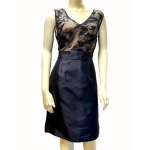 size 10 dress Kay Unger black sequin bodice cocktail party lined mesh top v-neck